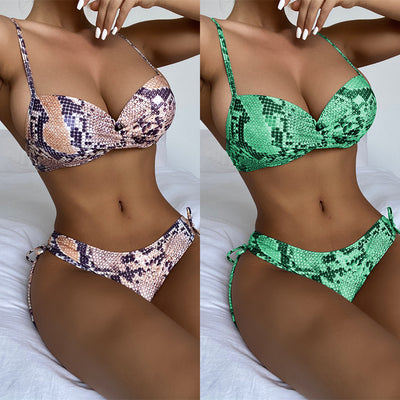 Bikini Triángulo Estampado Serpiente con Fruncido Levantador - Image 8