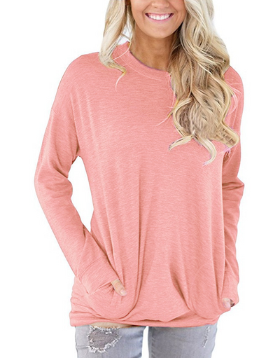 Playera Manga Larga Cuello Redondo con Bolsillo y Detalles Decorativos para Mujer - Image 10