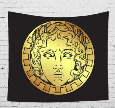 Bohemian sun and moon tapestry with a celestial pattern of golden suns and crescent moons on a dark blue background. - Image 21