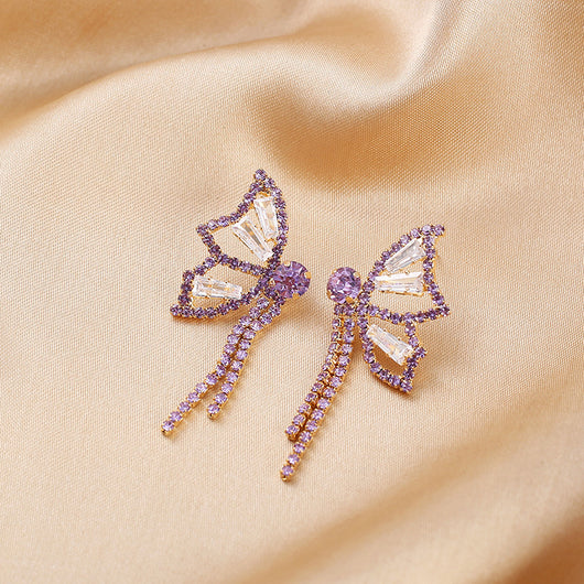 Aretes de Mariposa con Diamantes Brillantes y Borlas - Image 5