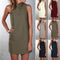 Vestido Casual Cuello Alto sin Mangas Color Sólido