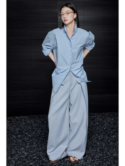 Blusa Minimalista Suelta Azul de Manga Larga para Mujer - Image 3