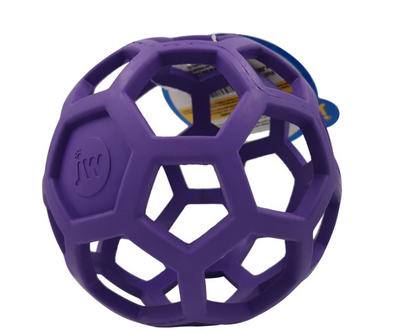 Purple geometric pet toy ball made of natural rubber, designed for treat dispensing and teeth cleaning. - Image 6