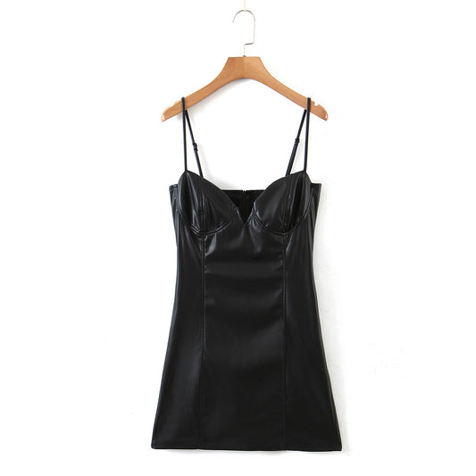 Vestido Sling de Cuero PU sin Mangas para Verano
