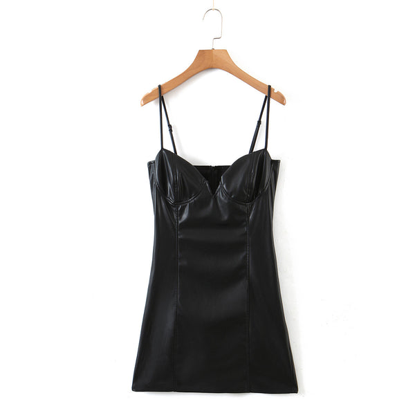 Vestido Sling de Cuero PU sin Mangas para Verano