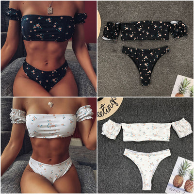 Traje de baño de dos piezas con mangas y estampado para mujer