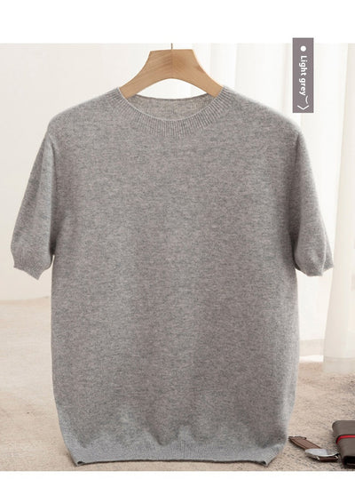 Suéter de Lana Pura Manga Corta Cuello Redondo para Hombre - Image 14