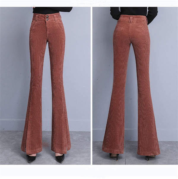 Pantalón Pana Cintura Alta Acampanado Suave y Cómodo