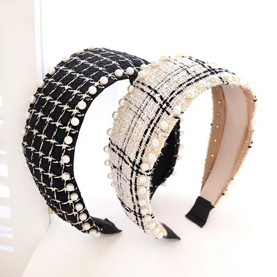 Diadema de Perlas Étnica con Tela Escocesa Clásica - Image 13
