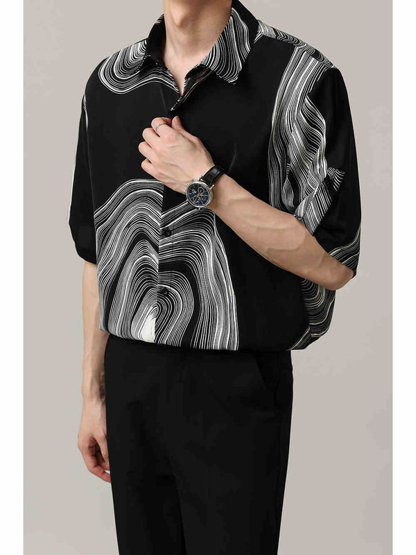 Camisa Casual Hombre Manga Corta Contraste Retro Suelta