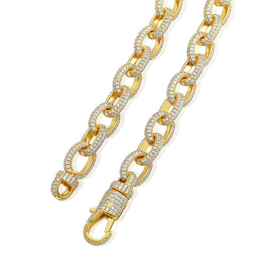 Collar Cadena Hip Hop Botón Ovalado Retorcido con Circonitas Incrustadas para Hombre - Image 6
