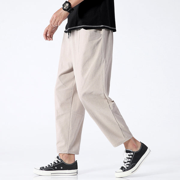 Pantalones Harem Cropped de Algodón y Lino Sueltos