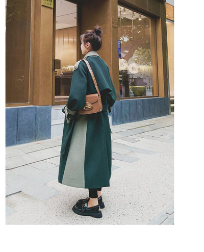 Abrigo de Lana Verde Oscuro con Costura de Diseño para Mujer - Invierno - Image 5
