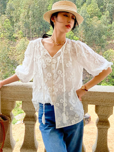 Blusa Francesa con Bordado Tridimensional para Mujer - Image 5