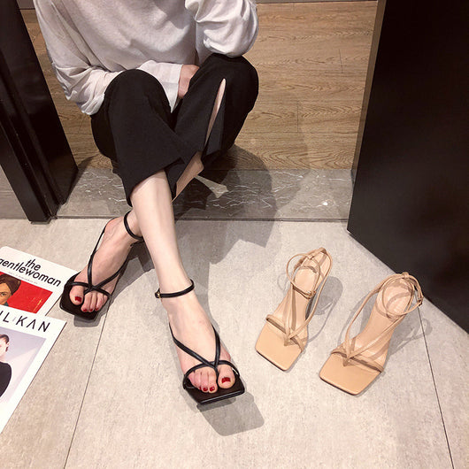 Tacones Altos Cuadrados con Cordones en Nude - Image 16