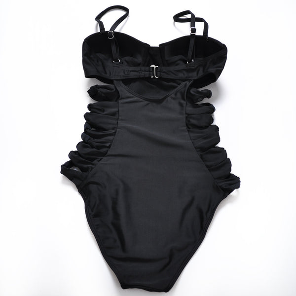 Traje de Baño Negro Fruncido con Aro Reafirmante