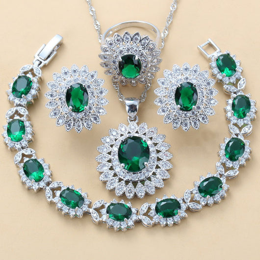 Conjunto de 4 Piezas: Anillo, Pulsera, Collar y Aretes de Granate con Circonia Cúbica - Image 17