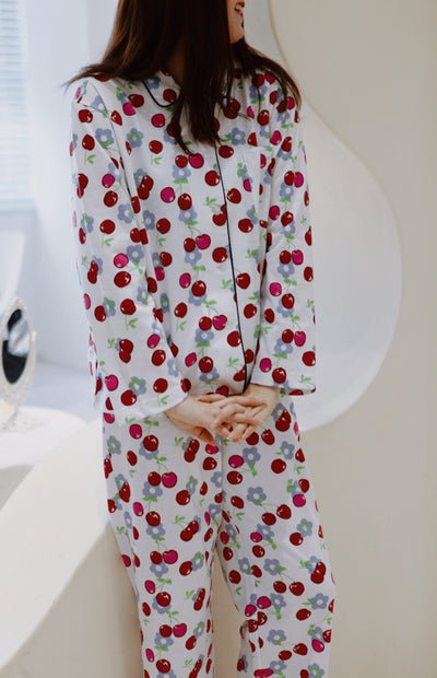 Pijama de Algodón Puro con Estampado de Cerezas para Mujer - Image 6