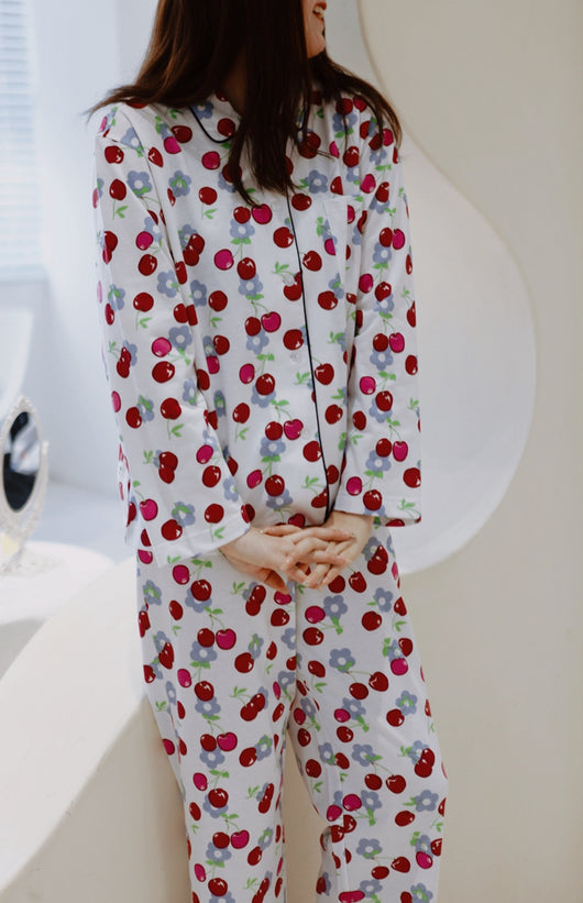 Pijama de Algodón Puro con Estampado de Cerezas para Mujer - Image 6