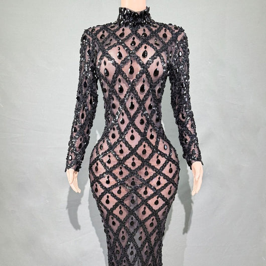 Vestido de Fiesta Elegante con Cristales Brillantes para Mujer