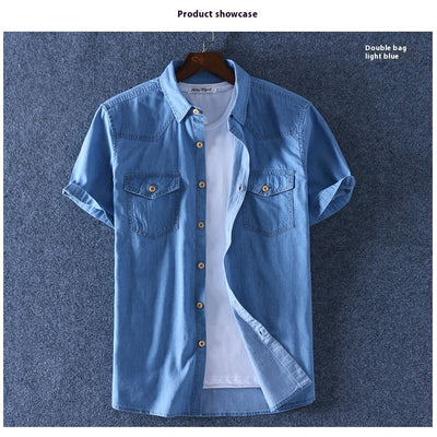Camisa Denim de Algodón Manga Corta para Hombre - Comodidad de Verano - Image 6