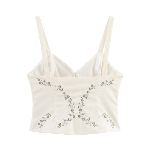 Blusa de Tirantes Bordada en Popelina - Estilo Europeo Minimalista
