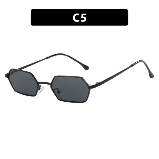 Women's polygonal sunglasses with gold frames and brown lenses, featuring a unique hexagonal shape. - Image 4