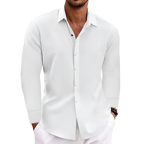 Camiseta Manga Larga Hombre Algodón Lino Cuello Redondo Básica