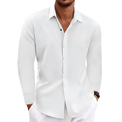 Camiseta Manga Larga Hombre Algodón Lino Cuello Redondo Básica