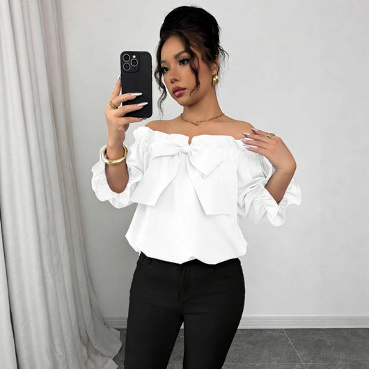 Blusa Cuello Barco con Volantes y Detalle de Moño - Image 2