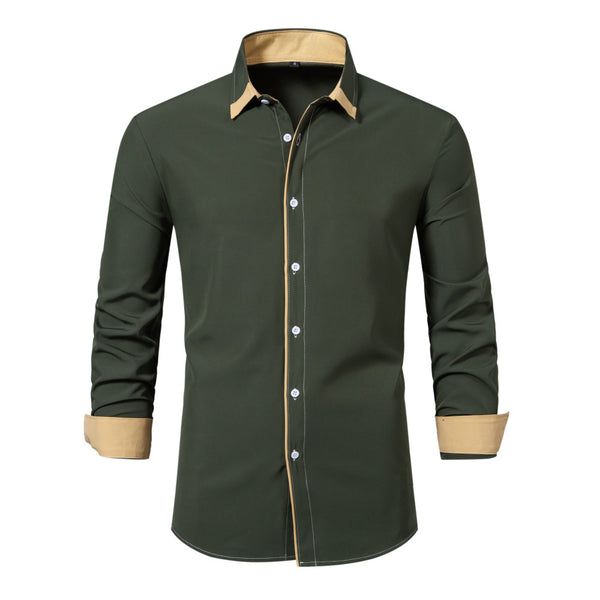 Camisa Casual de Manga Larga con Contraste de Colores