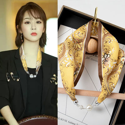 Pañuelo de Seda con Broche Magnético y Collar de Perlas para Mujer - Image 19