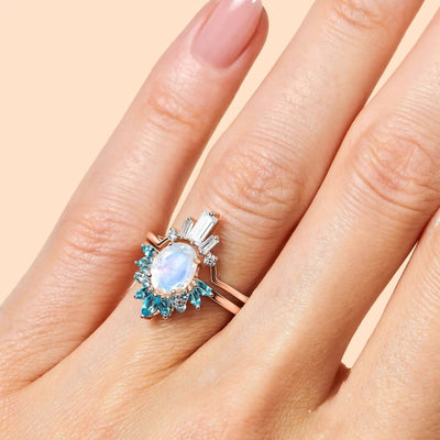 Anillo Doble Plata Esterlina con Piedra Luna y Oro Rosado - Image 6