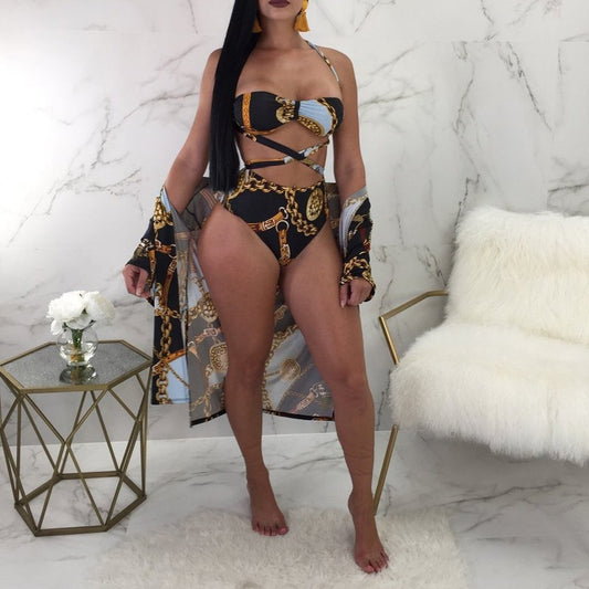 Bikini de Cintura Alta con Tirantes Cruzados y Escote Pronunciado