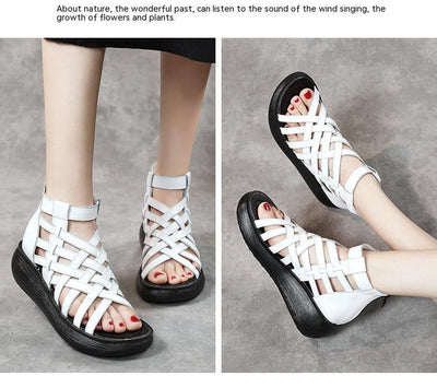 Sandalias Étnicas Retro con Cuña - Botas Tipo Sandalia de Cuero Genuino para Mujer - Image 21