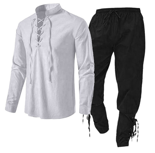 Conjunto de Dos Piezas: Camisa Casual de Lino y Algodón Manga Larga Color Sólido - Image 14