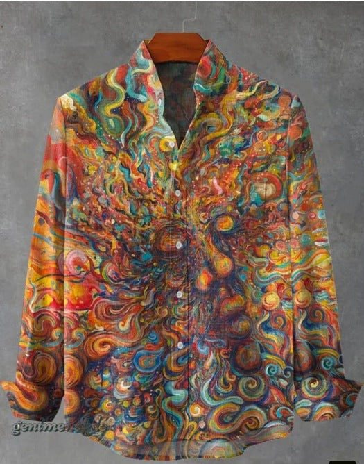 Camisa de Cuadros con Cuello Mao Manga Larga para Hombre - Image 16