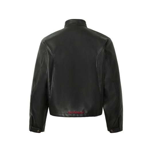 Chaqueta de Cuero Estilo Retro Americano con Detalles de Tartán - Image 49