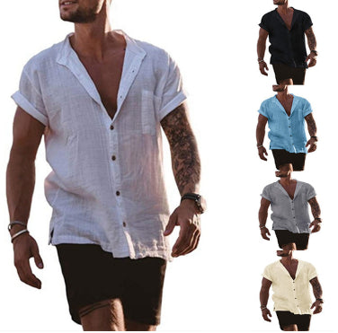 Camisas Sueltas de Verano con Cuello V - Cómodas y Versátiles para Hombre