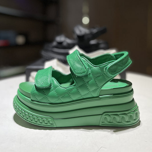 Sandalias Deportivas de Cuero Mujer Verde Plataforma Ligera