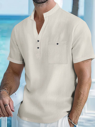Camisa de Lino con Cuello Mao Manga Corta para Hombre - Image 7