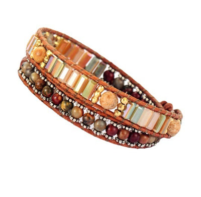 Pulsera Vintage de Cristal con Doble Vuelta en Cuero - Image 3