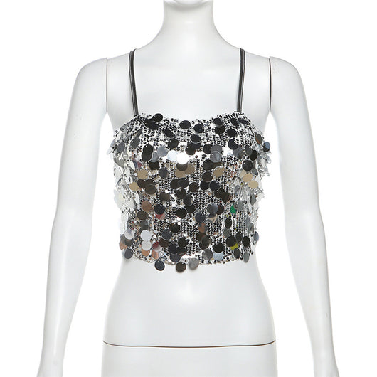Chaleco Sexy Lentejuelas Escote Halter Ajustado Espalda Descubierta - Image 11
