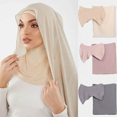Pañuelo Modal Transpirable de Color Sólido con Gorro Integrado en Chiffon Perla - Image 25