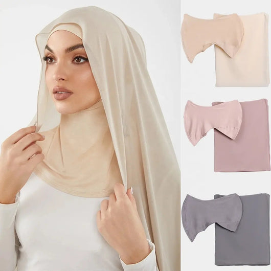 Pañuelo Modal Transpirable de Color Sólido con Gorro Integrado en Chiffon Perla - Image 25