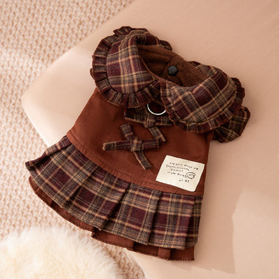 Vestido Suéter Cuadros para Mascotas - Falda Térmica Forrada en Fleece para Perros y Gatos