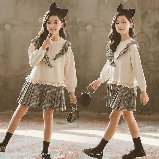 Vestido Infantil Estilo Coreano con Falda Plisada a Cuadros - Image 7