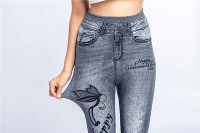 Leggins Tipo Denim Estampado Cintura Alta con Máxima Elasticidad - Image 16