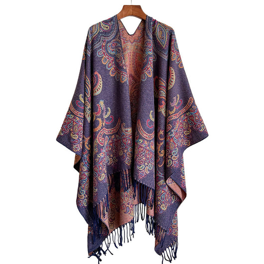 Chal Cardigan Mujer con Flecos Jacquard Cashew - Image 5