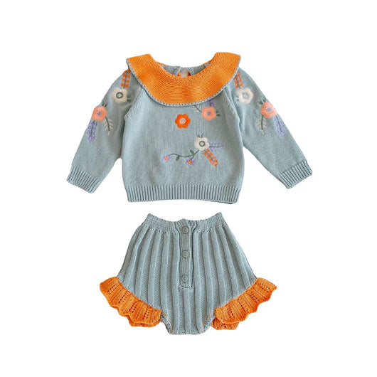 Conjunto de Punto para Bebé Niña con Cuello Bordado de Flor de Loto - Image 8